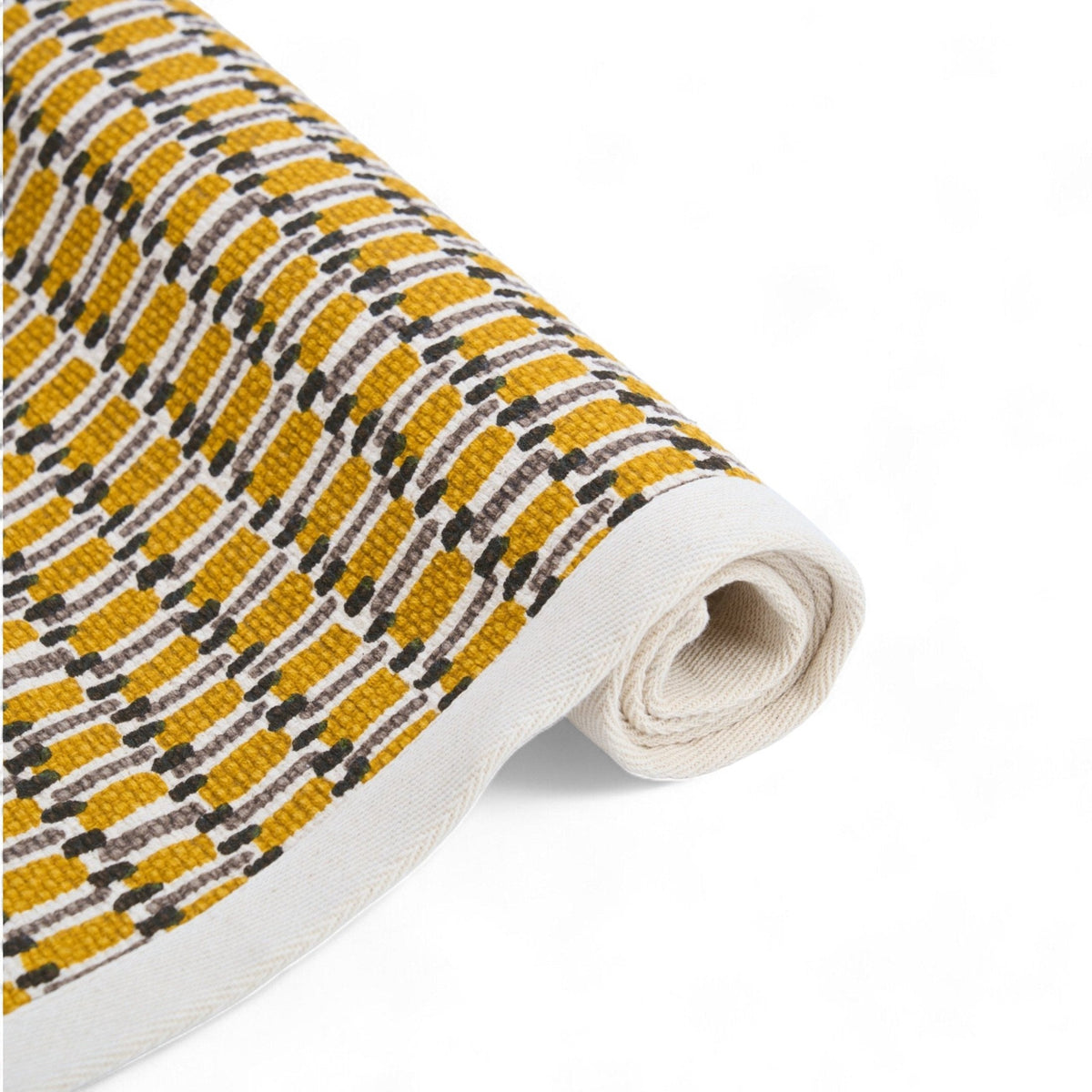 Modern Retro Mustard Weave Texture Cotton Dhurrie | 100% Cotton | Sizes Available