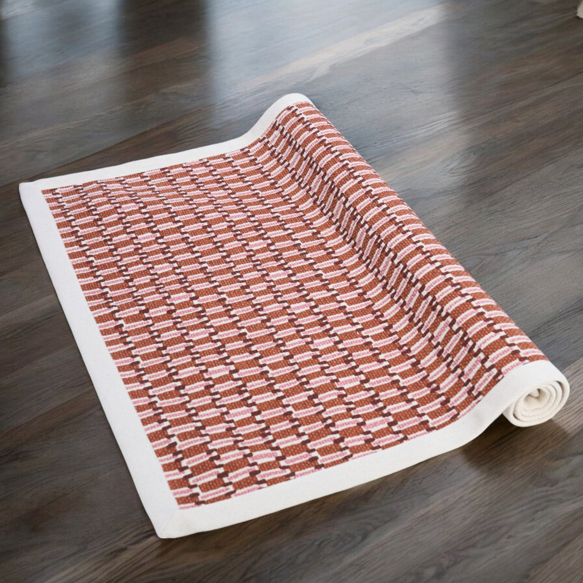 Modern Retro Rust Weave Texture Cotton Dhurrie | 100% Cotton | Sizes Available