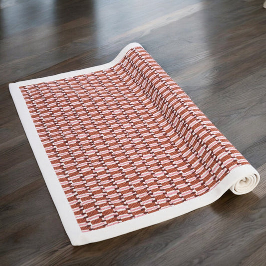 Modern Retro Rust Weave Texture Cotton Dhurrie | 100% Cotton | Sizes Available