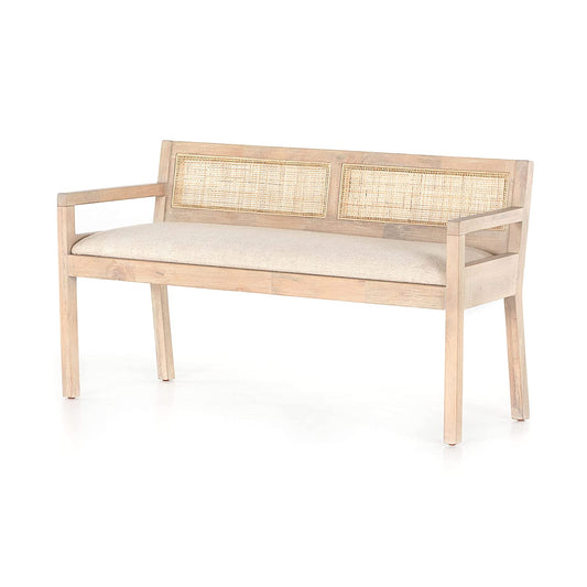 Mango Wood Montoya Padded Bench, Brown  In Stock