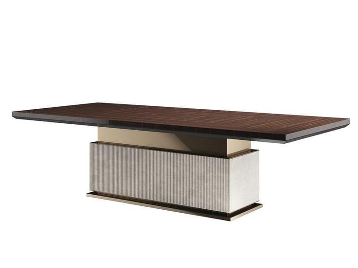 Rock Contemporary Marble & Wood Dining Table with Gold Steel Base