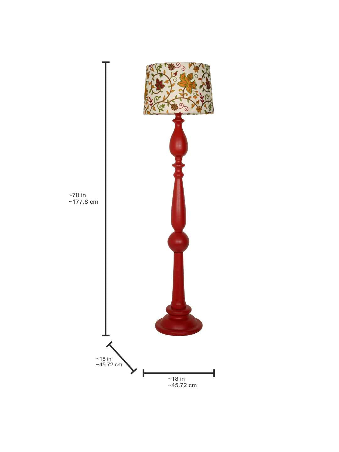 Artisanal Red Wooden Floor Lamp | Kashmiri Embroidered Fabric Shade & Matte Finish