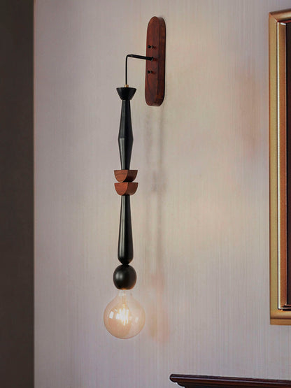 Black Matte Wood 1-Light Wall Sconce – 96.5 cm