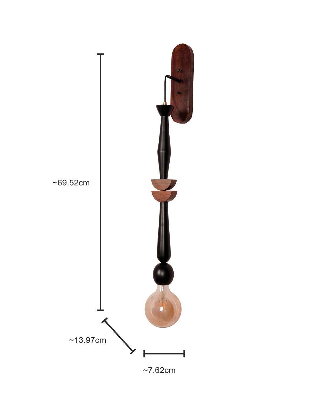 Black Matte Wood 1-Light Wall Sconce – 96.5 cm