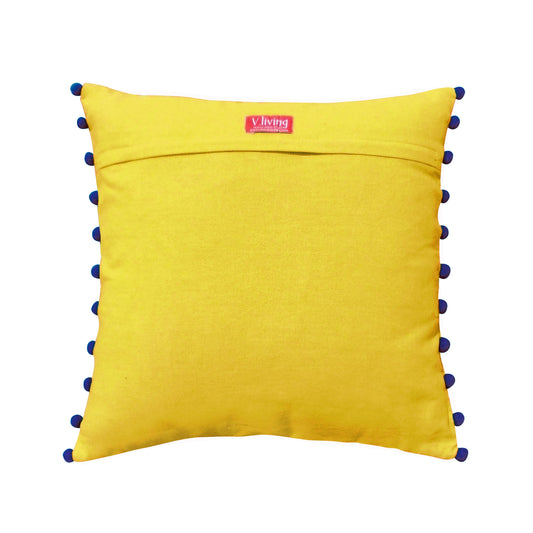 Stylized Floral Yellow Embroidered Cushion Cover for Living Room