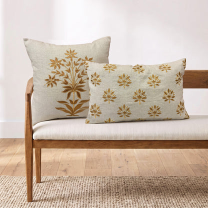ZARI BAAG - Pure Linen Pillow Cover with Metallic Applique - 14x21 inches