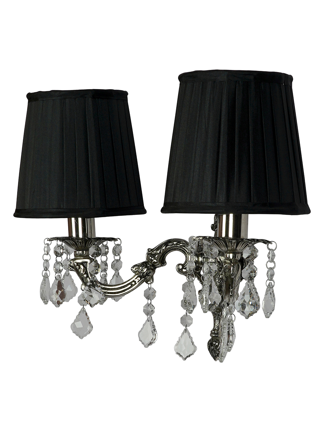 Luxury Cast Brass Crystal Double Wall Sconce with Pleated Black Shades