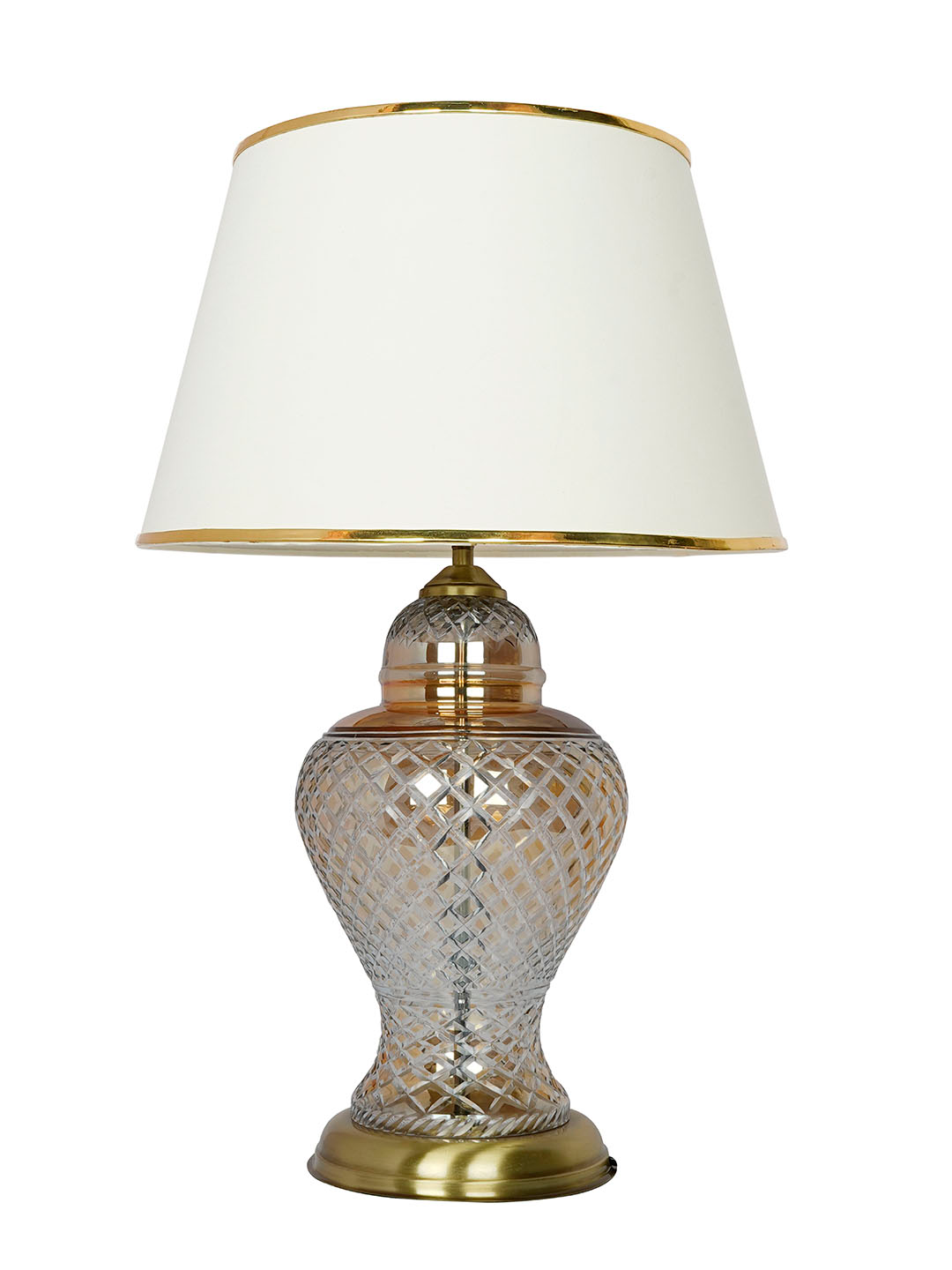Luxurious Golden Luster Glass Urn Table Lamp with Cream Shade & Beading