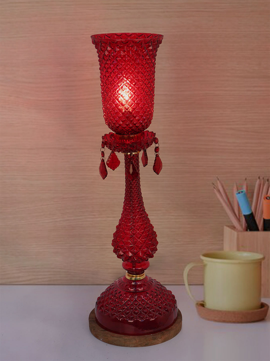 Elegant Traditional Red Textured Glass Brass Table Lamp, Single-Light, 68cm Tall