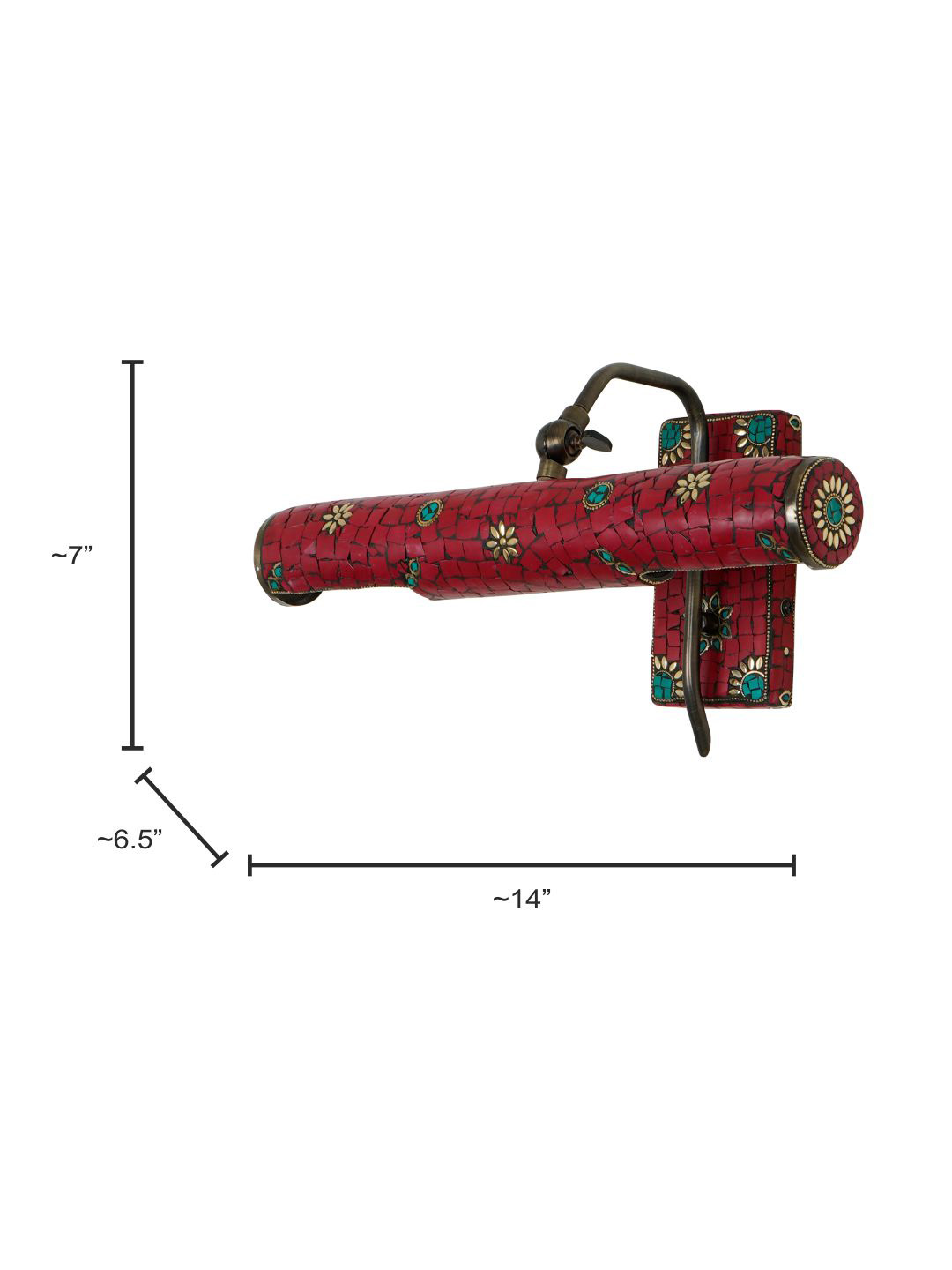 Adjustable Red Picture Light with Hand-Applied Stonework, Tibetan Nepalese Inspired