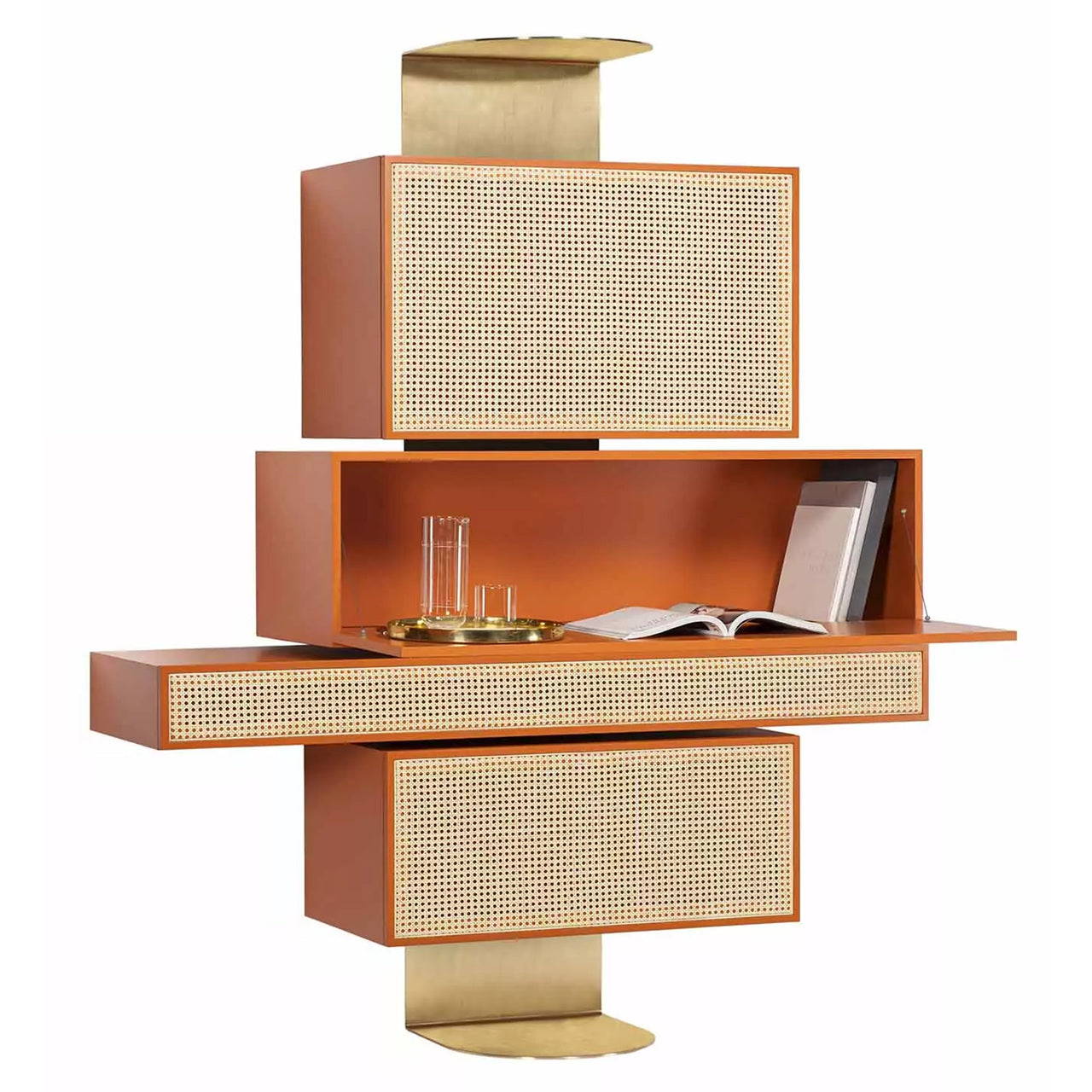 Modern Vienna Asymmetrical Wall Shelf with Drawers, Shelves & Desk
