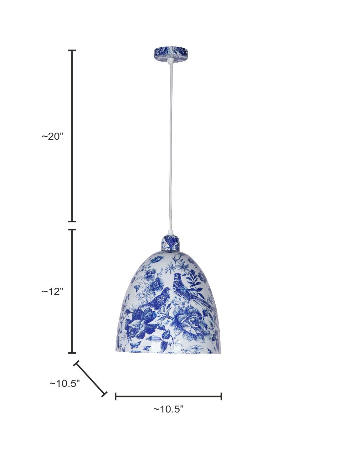 Elegant Chinoiserie Blue Pottery Bird Print Metal Bell Pendant Light for Homes