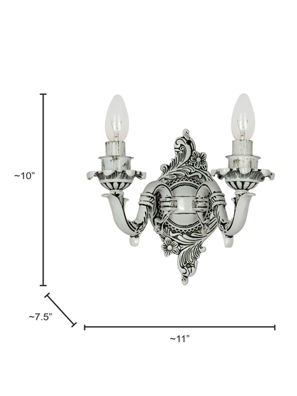 Elegant Traditional Swan Double Candle Wall Sconce Lamp - Antique White Cast Aluminium