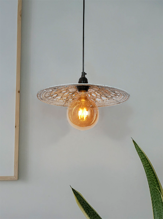 Elegant White Knitted Wire Disc Pendant Light: Rustic Industrial Ceiling Fixture