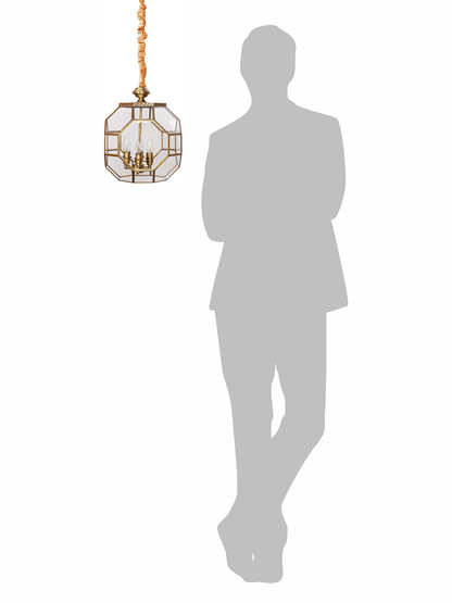 Elegant Octagonal Glass Antique Brass 4-Light Pendant Ceiling Lamp Fixture