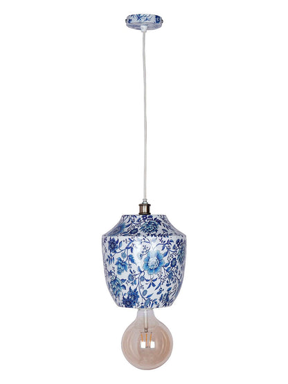 Elegant Chinoiserie Blue White Floral Metal Jar Pendant Light for Home Decor
