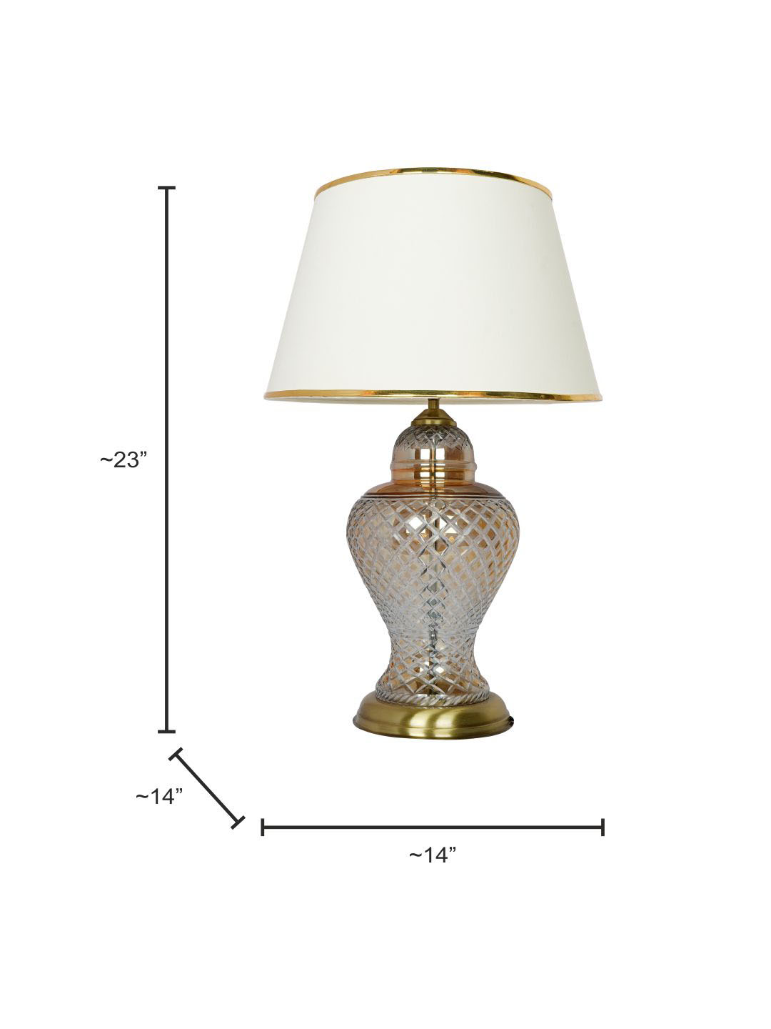 Luxurious Golden Luster Glass Urn Table Lamp with Cream Shade & Beading