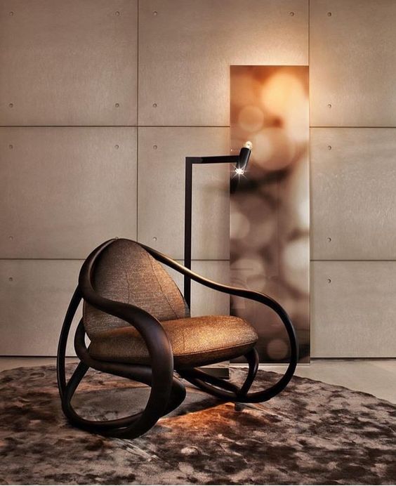 Armani Luxury Rocking Armchair: Elegant Wood Frame, Plush Upholstery for Ultimate Comfort