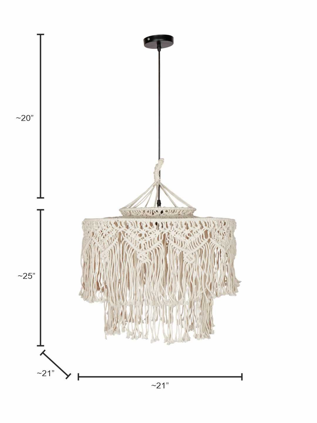 Bohemian Natural White Macrame 2-Tier Drum Pendant Light for Home Decor