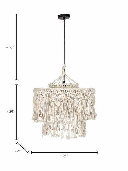 Bohemian Natural White Macrame 2-Tier Drum Pendant Light for Home Decor