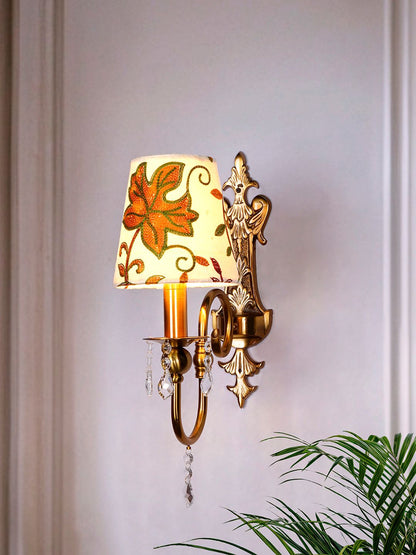 Luxurious Victoria Antique Brass Wall Sconce, Hand-Embroidered Kashida Velvet Shade