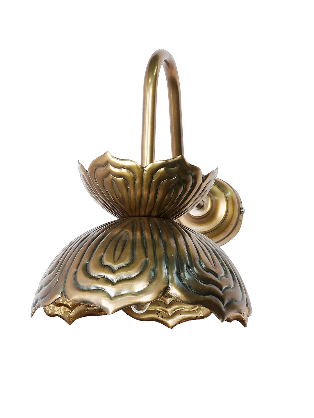 Auspicious Handcrafted Buddhist Lotus Wall Sconce Lamp - Antique Brass Finish
