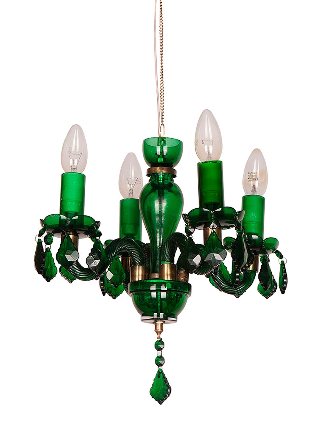 Elegant 4-Light Green Painted Glass Chandelier - Traditional Vintage Charm