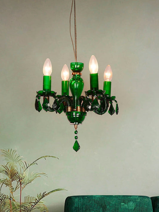 Elegant 4-Light Green Painted Glass Chandelier - Traditional Vintage Charm
