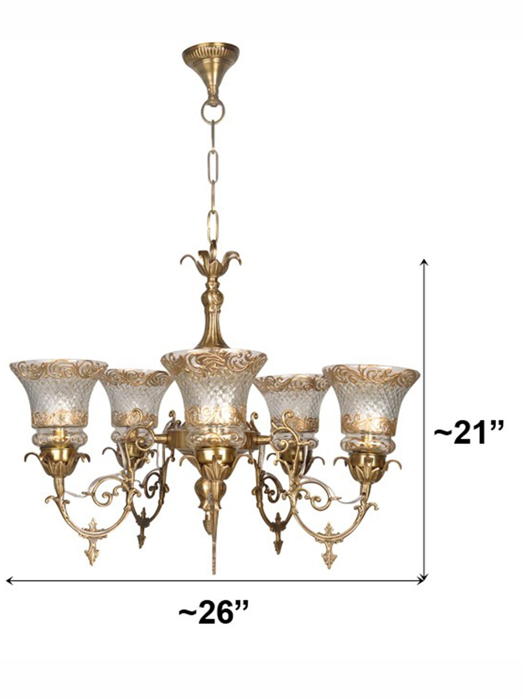 Brass Antique 5-Light Chandelier – 66 cm