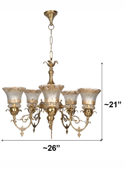 Brass Antique 5-Light Chandelier – 66 cm