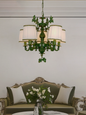 Elegant Green Grapevine Chandelier with Pleated Fabric Shades