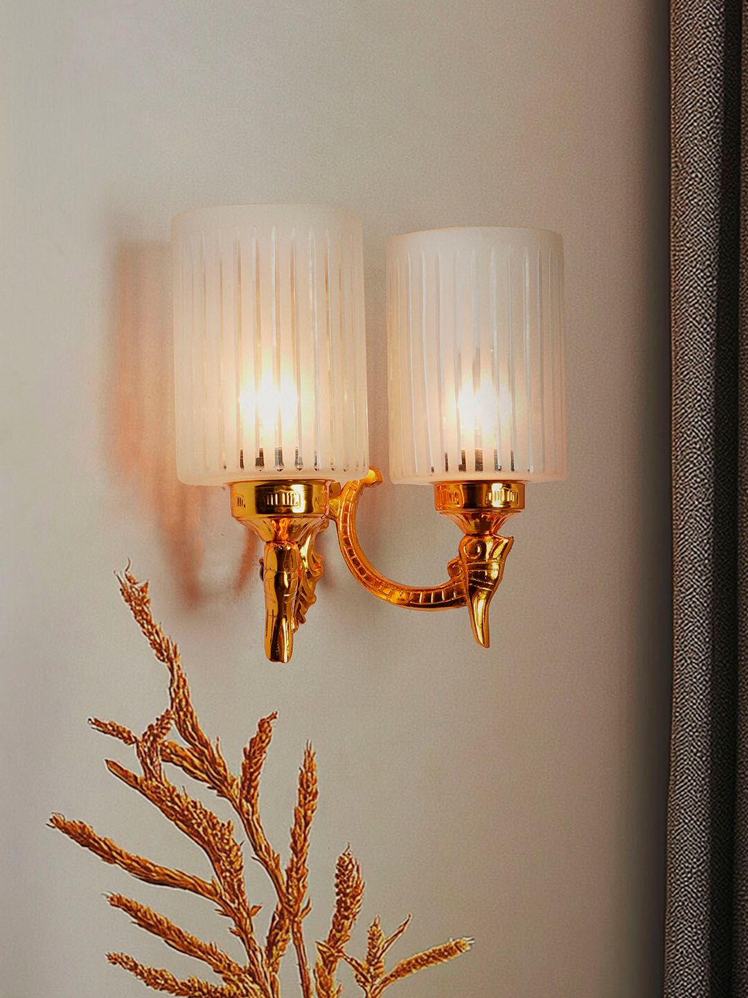 Elegant Gold Traditional Double Wall Sconce with Frosted Hand-Cut Glass