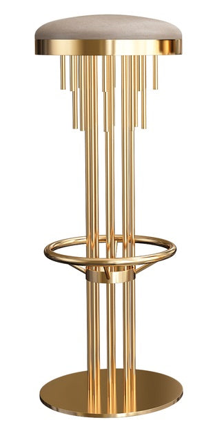 Opulent Art Deco Bar Stool: Polished Gold Frame, Luxurious Upholstery, Bespoke Elegance