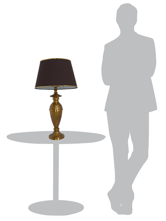 Gold Vintage Aluminium Single Table Lamp Light With 14 Inch Brown Gold Rim Tapered Fabric Shade comparison with human