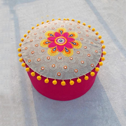 Embroidered Tribal Pattern Pouf