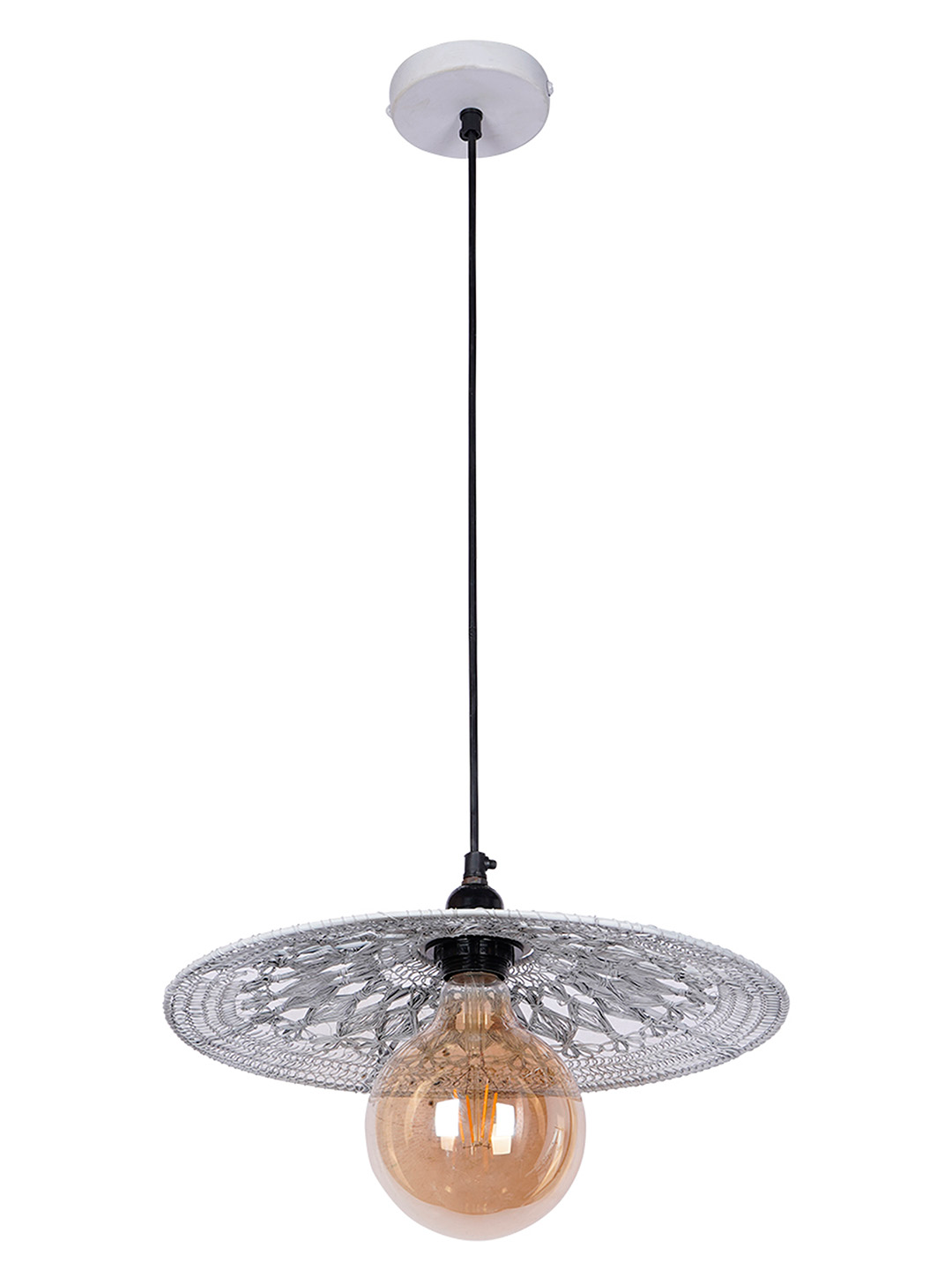Elegant White Knitted Wire Disc Pendant Light: Rustic Industrial Ceiling Fixture