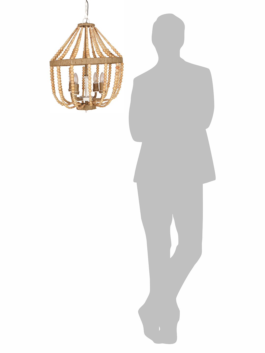 Bohemian Natural Wood Bead Empire Chandelier | Jute Wrapped 4-Light Fixture