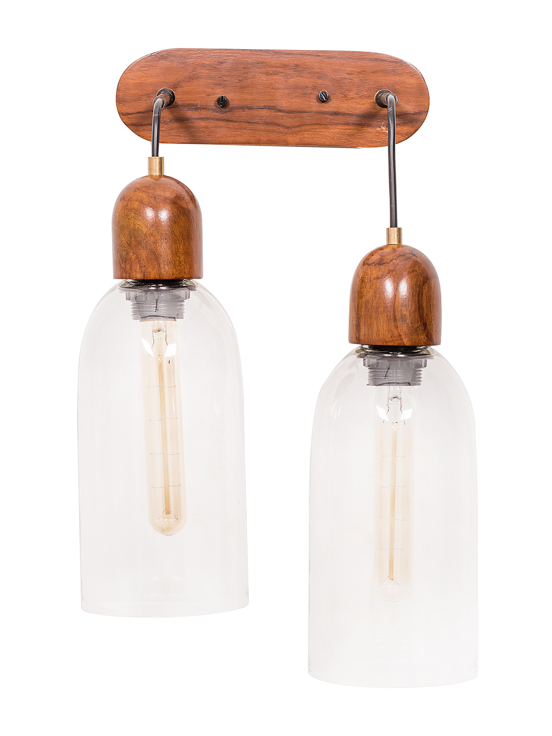 Brown Wood Glass 2-Light Wall Sconce – 47 cm