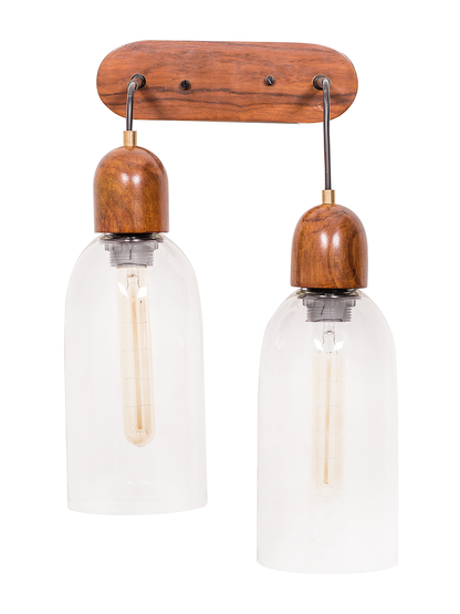 Brown Wood Glass 2-Light Wall Sconce – 47 cm