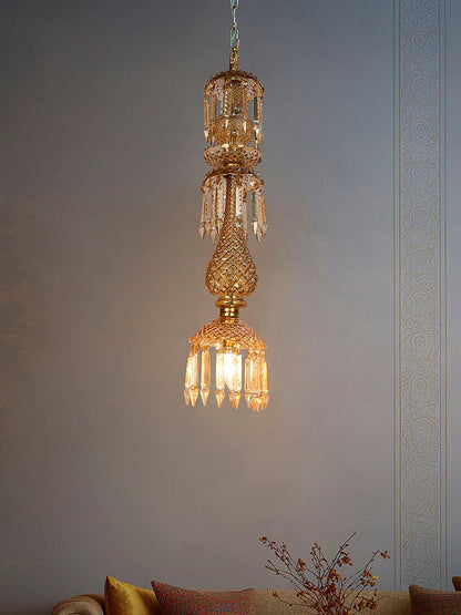 Elegant Golden Luster Molded Glass Hanging Light with Sparkling Crystal Drops, 76cm