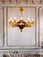 Vintage 32-Inch Candelabra Chandelier with Cast Aluminum Arms, Crystals, Maroon