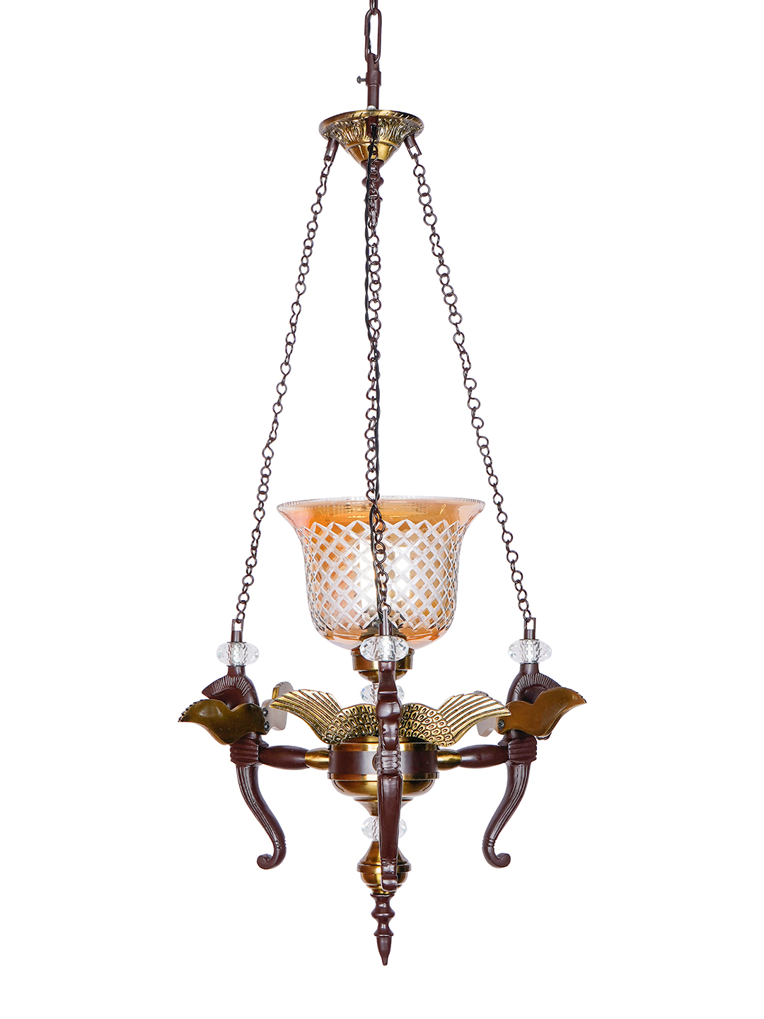 Elegant Vintage Pegasus Pendant Chandelier with Golden Luster CutGlass Shade, Crystal Accents