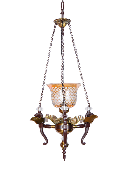 Elegant Vintage Pegasus Pendant Chandelier with Golden Luster CutGlass Shade, Crystal Accents