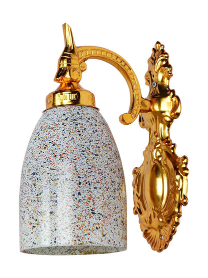 Elegant Gold Traditional Wall Sconce with Vibrant Multicolor Speckled Glass Shade