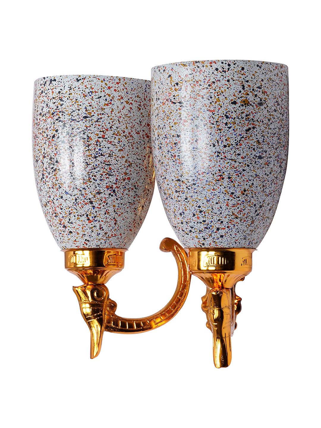 Opulent Gold Double Wall Sconce with Multicolor Speckled Glass Shades