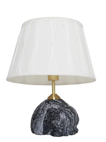 Elegant Raw Black Marble Table Lamp with Pleated Fabric Shade for Home