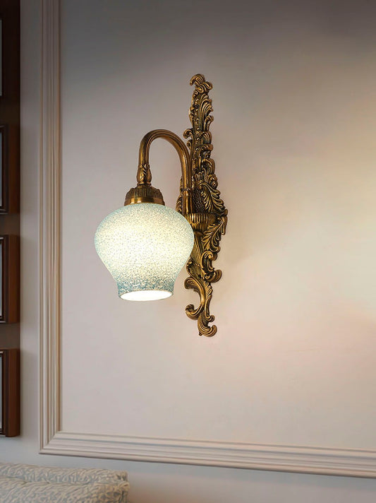 Traditional Antique Brass Wall Sconce: Blue Beaded Glass, Elegant Home Lighting