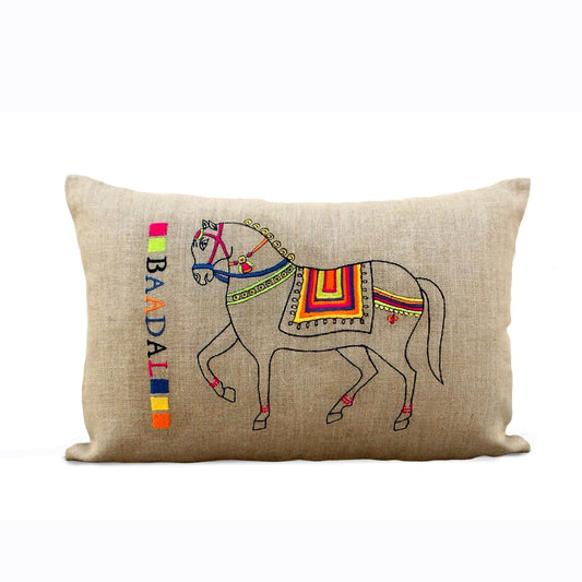 Flock Baadal Pure Linen Cushion Cover – Vibrant Hand‑Embroidered Design