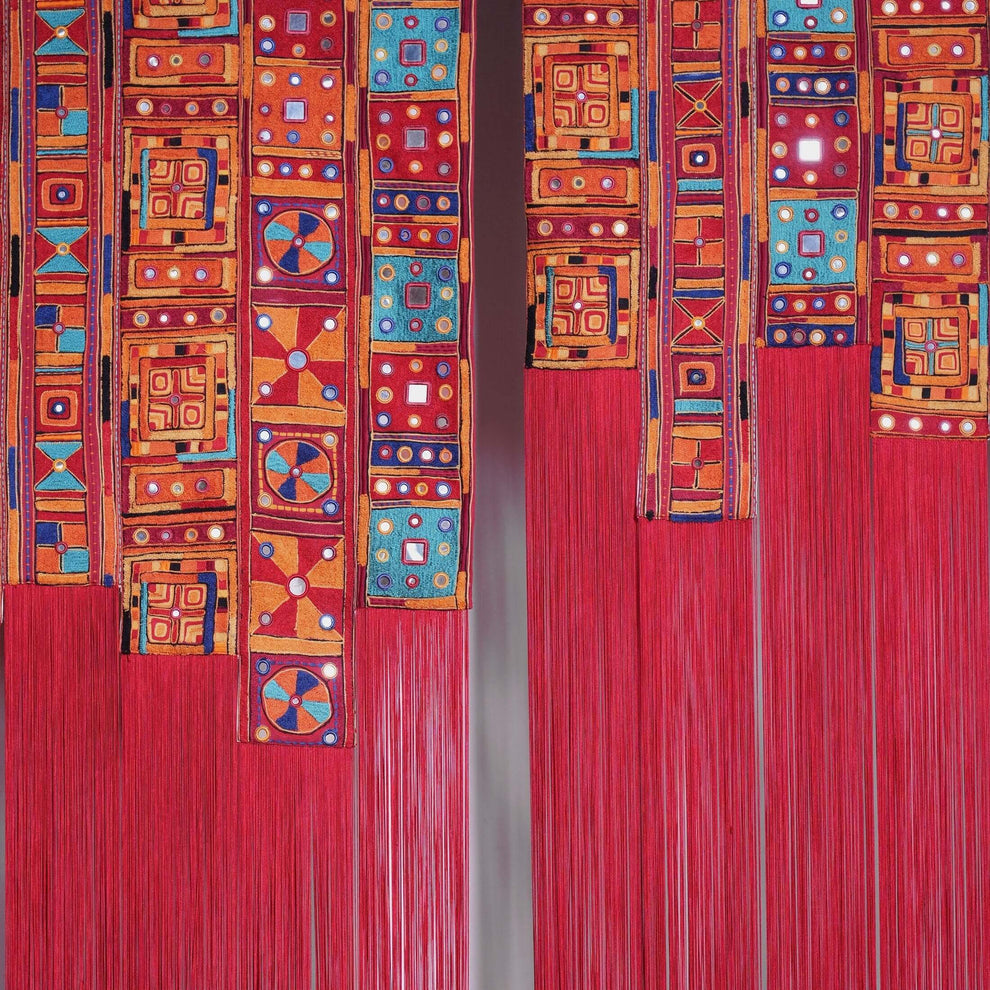 BANJARA embroidered wall art with fringes, handmade, jewel tones, 108X180 inches, sizes available