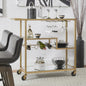Luxurious Gold Metal Mobile Bar Cart with Mirrored Shelves and Wine Rack